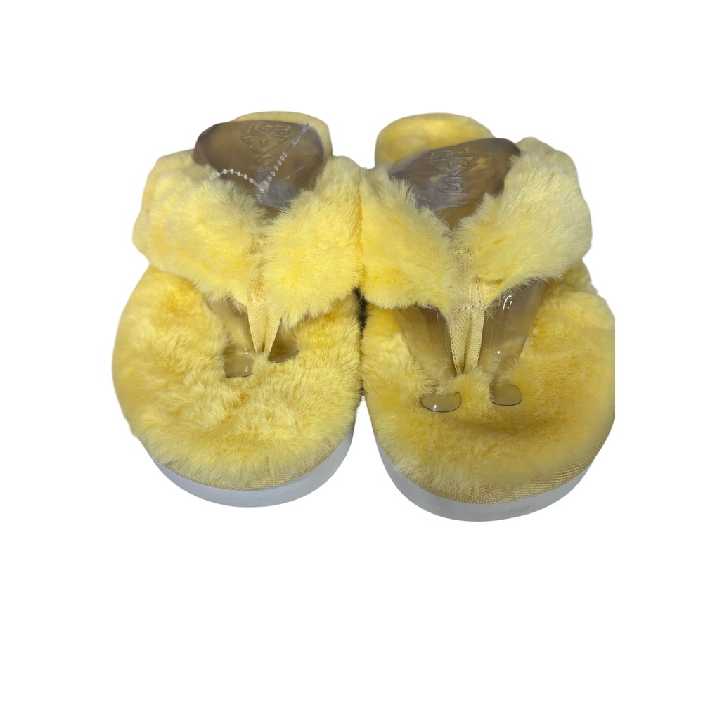 Koolaburra by UGG W Furr-ee Yellow Fuzzy Platform Slides Sandals Size 5 - Picture 2 of 5